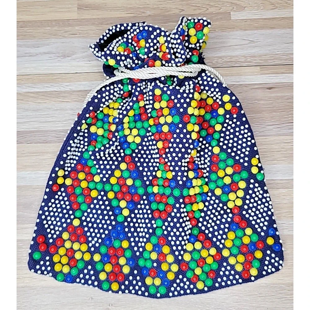 Vintage Retro Purse Candy Button Beads Multicolor Pouch Purse Festival Summer‎